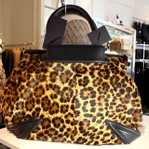 Brian Atwood  Sophia  Satchel Leopard Print Calf Hair Satchel Bag NWT
